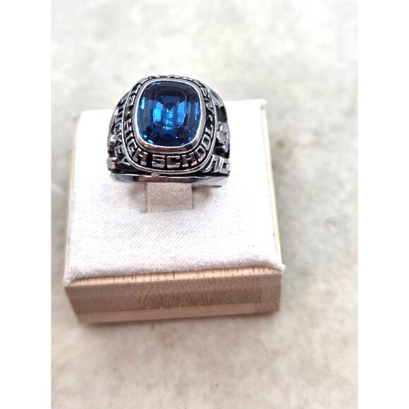 Mens Glen Allen High School Ring With Blue Stone Silver Tone Ultrium Metal-Tone - Picture 6 of 9